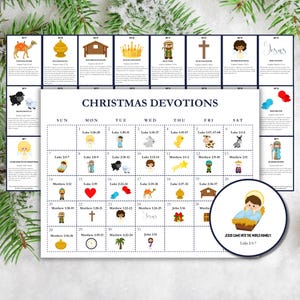 Imprimible de Adviento de la Natividad, Devocional navideño de 31 días para niños, Adviento cristiano y adornos