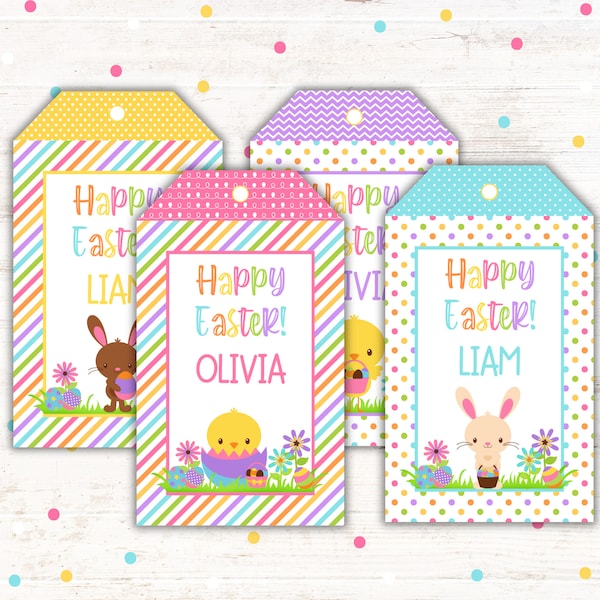 Easter Basket Gift Tags - Easter Bunny Tag - Printable and Editable - Sizes 4 x 7 and 3 x 5 - 4 Designs