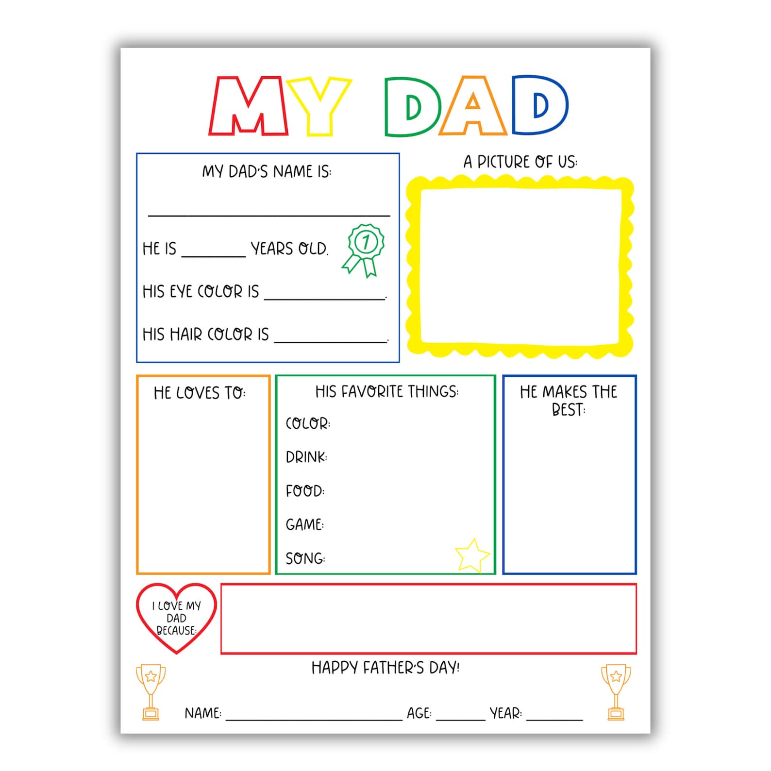 All About My Dad Printable: Father's Day Activity (PDF Download) - Etsy
