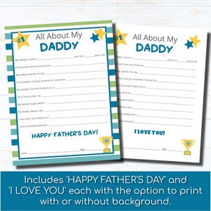 All About My Daddy Printable, Father's Day Card, Father's Day Printable ...
