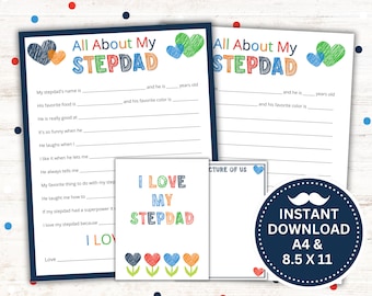 Father's Day Printable All About My Stepdad, Gift for Stepdad, Instant Download PDF
