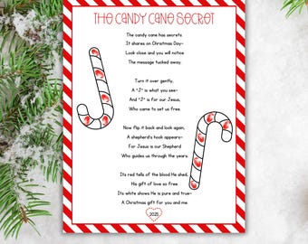 Candy Cane Poem Printable | Christian Christmas Craft for Kids | Instant Download PDF