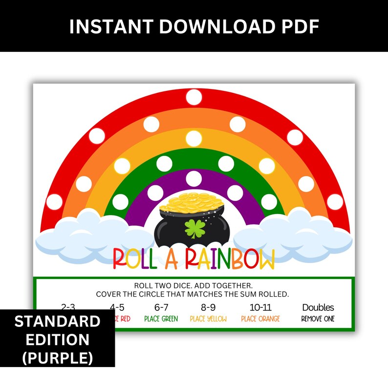 Roll a rainbow game board standard game in purple.
