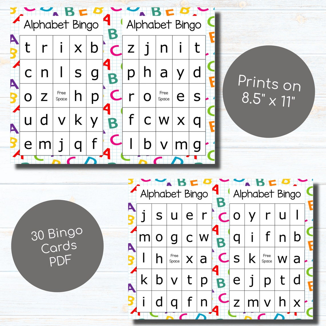 Printable Alphabet Games Alphabet Worksheets Alphabet Bingo - Etsy