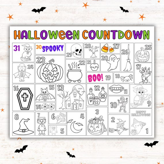 Halloween Countdown Coloring Page: Printable Advent Calendar (PDF Download)