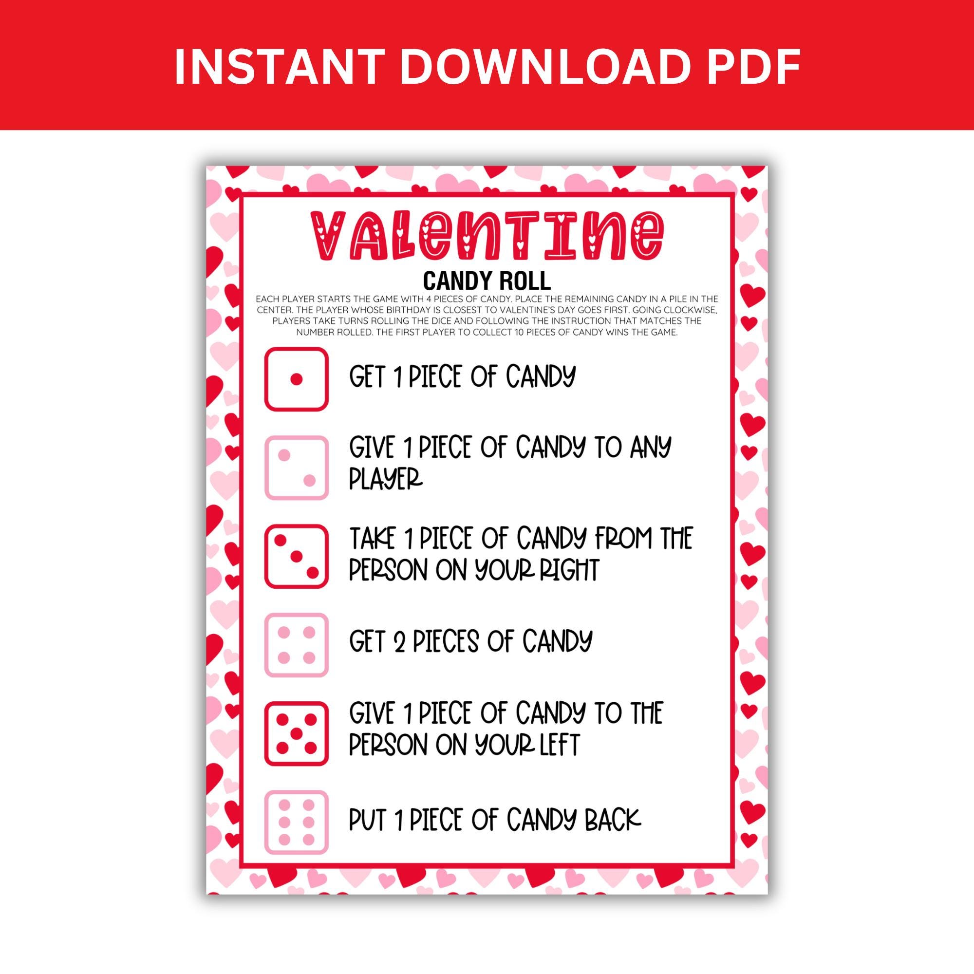 Valentine's Day Party Game Printable | Candy Dice Game | Instant ...