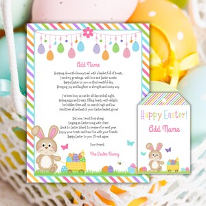 Carta personalizada de conejito de Pascua / Nombre personalizado gratis / PDF imprimible y etiqueta de regalo / 8.5x11, A4