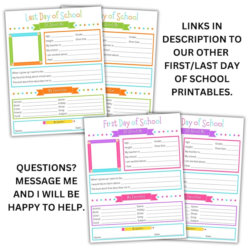 First and last day of school interview set with matching printables.
