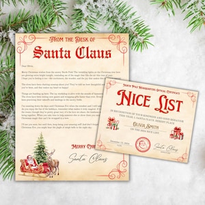 Carta de Papá Noel y certificado de lista de buenos amigos / Plantilla editable para imprimir / Descarga instantánea / Canva