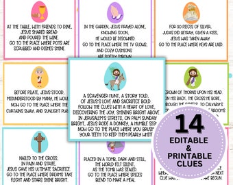 Easter Story Scavenger Hunt, Resurrection Story Scavenger Hunt, 14 Clues Printable and Editable, Instant Download PDF