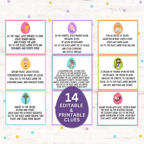 Easter Story Scavenger Hunt | Printable and Editable | Christ-Centered Easter Game for Kids | Instant Download