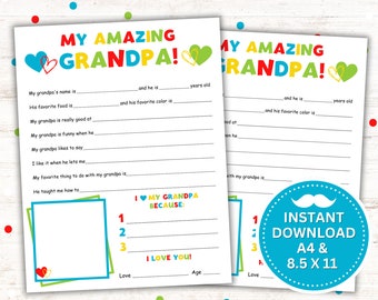 Grandpa Fillable Card Printable, Father's Day Gift (PDF Download)