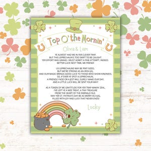 Carta de Leprechaun para Imprimir | Nota Editável do Dia de São Patrício | Download Instantâneo PDF e Modelo Canva
