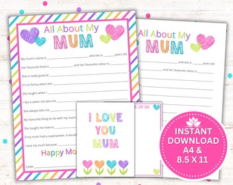 Mother's Day Gift - All About My Mum Printable - Instant Download PDF