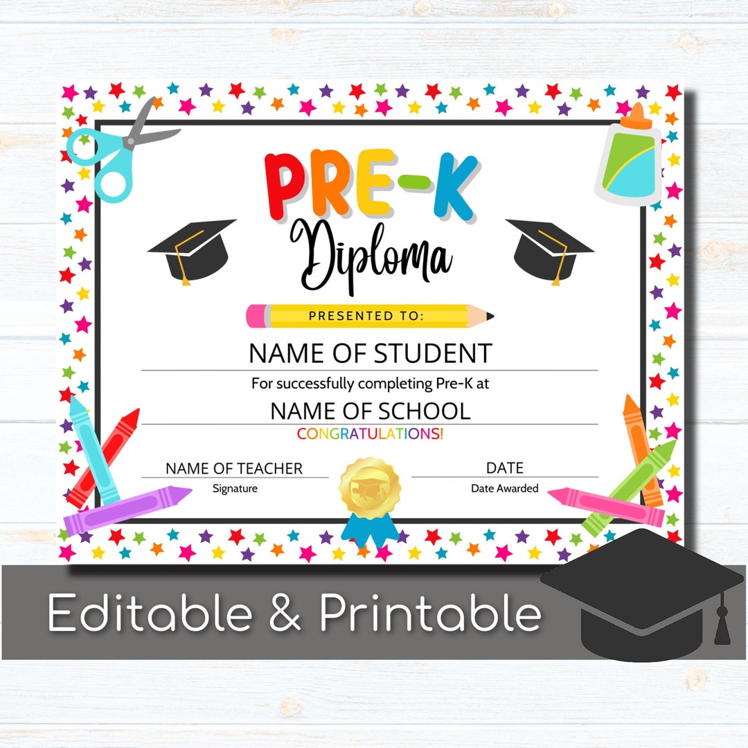 Prek Graduation Certificate, Preschool Diploma, Prek Certificate