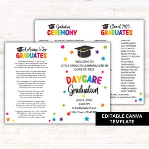 Daycare Graduation Program, Editable Canva Template, Preschool Graduation Program, Printable Ceremony Program