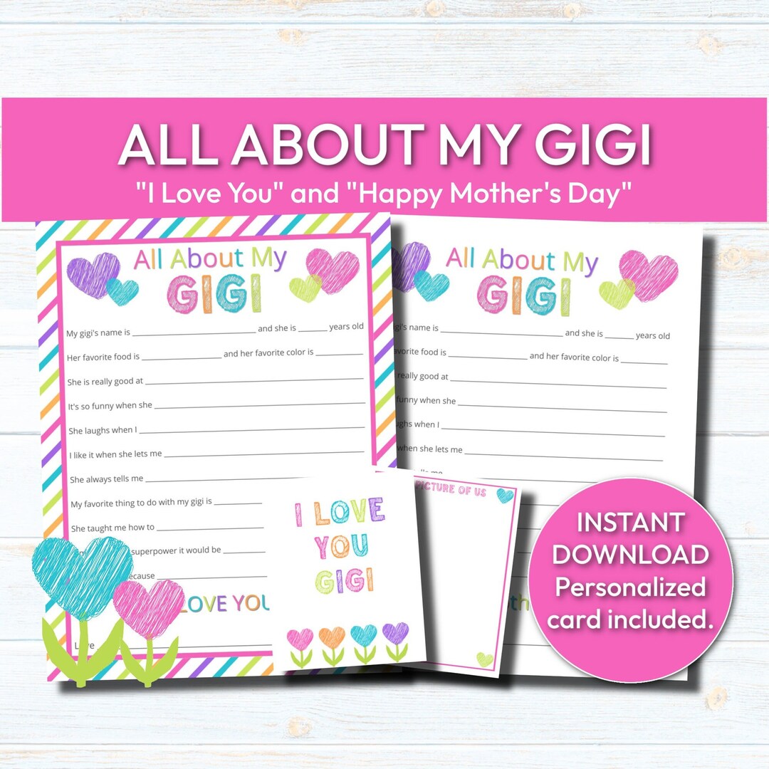 Mother's Day Printable, Gift From Grandkids, All About My Gigi, Mother ...