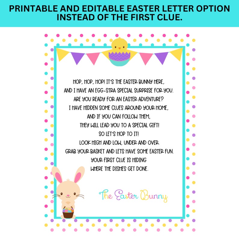 Easter Scavenger Hunt for Kids, Easter Hunt Clues, 14 Clue Treasure Hunt from the Easter Bunny, Easter Egg Hunt, Editable Easter Clues zdjęcie 7