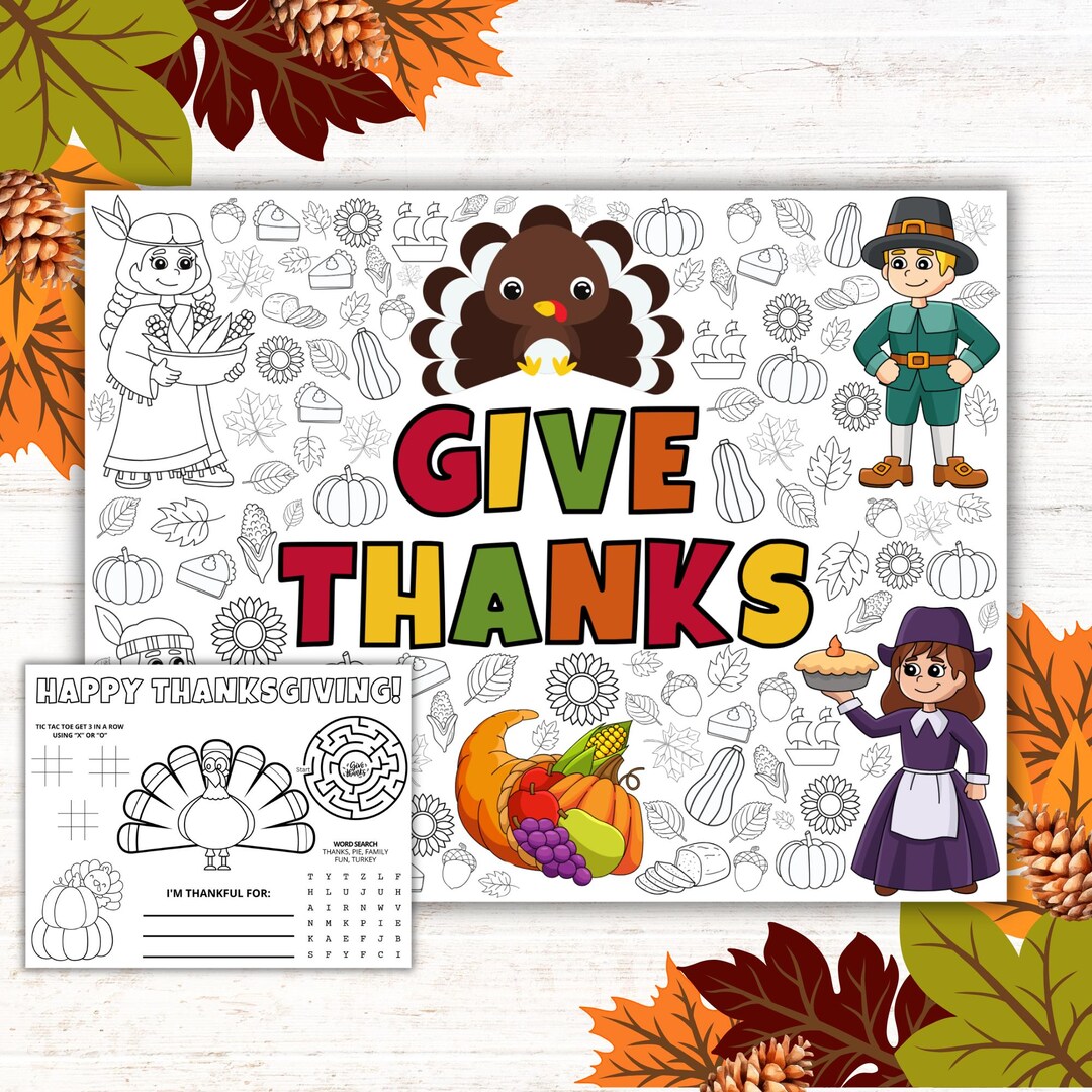 Thanksgiving Coloring Mat & Activity Page, Editable Canva Template ...