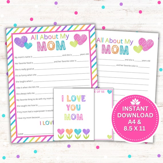 All About My Mom Printable – Mother's Day Gift, Kids Interview (PDF)
