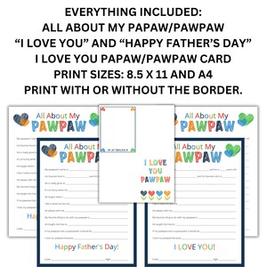Father's Day Gift All About My Pawpaw Printable - Instant Download PDF ...