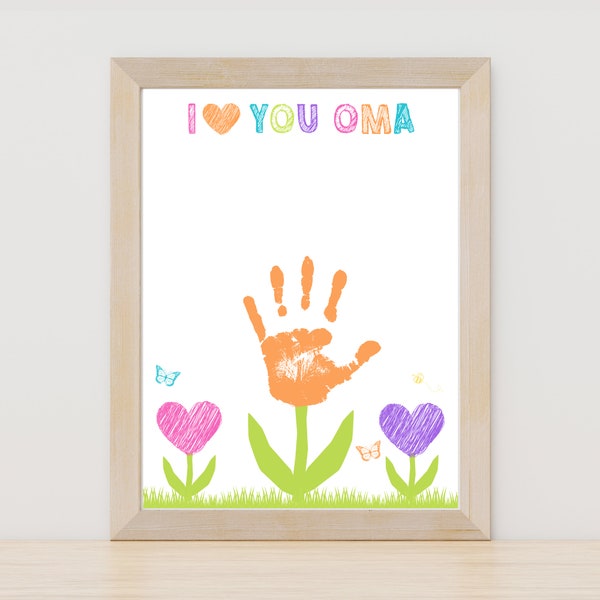 Mother's Day Handprint Craft, Gift for Grandma - Oma, I Love You Oma Printable, Instant Download PDF