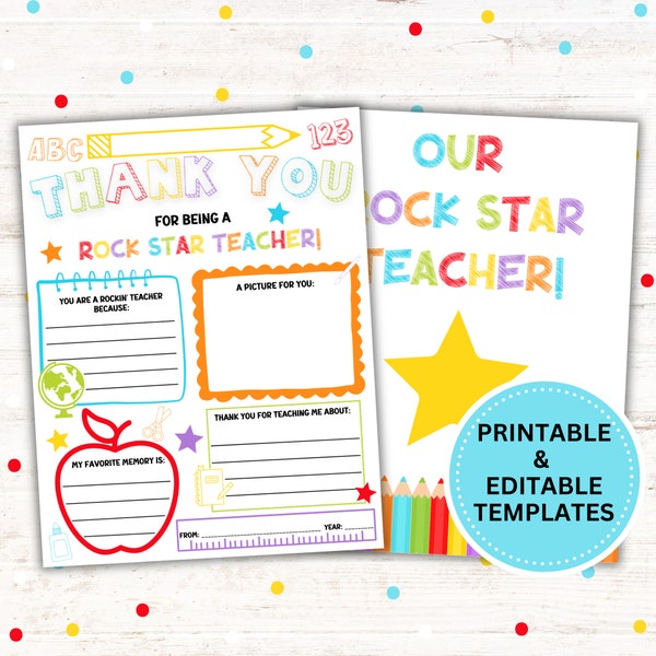 Teacher Appreciation Week Printable, Rock Star Teacher Thank You, Teacher Gift, End of School Year, Classroom Gift