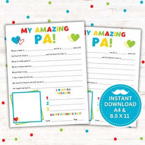Vatertagsgeschenk - My Amazing Pa Printable - Sofortiger Download PDF, Geburtstagsgeschenk für Pa