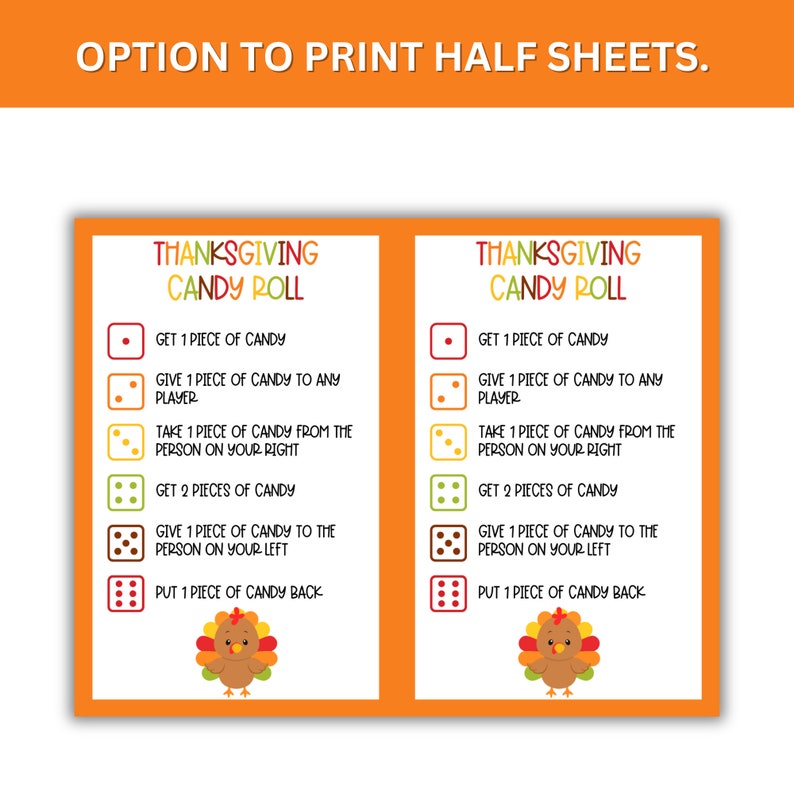 Printable Thanksgiving Game Fun & Easy Dice Game Instant Download PDF