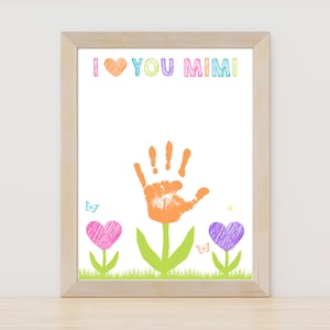 Mother&#39;s Day Flower Handprint Craft, Gift for Grandma - Mimi, Kids Handprint Art, Digital Download