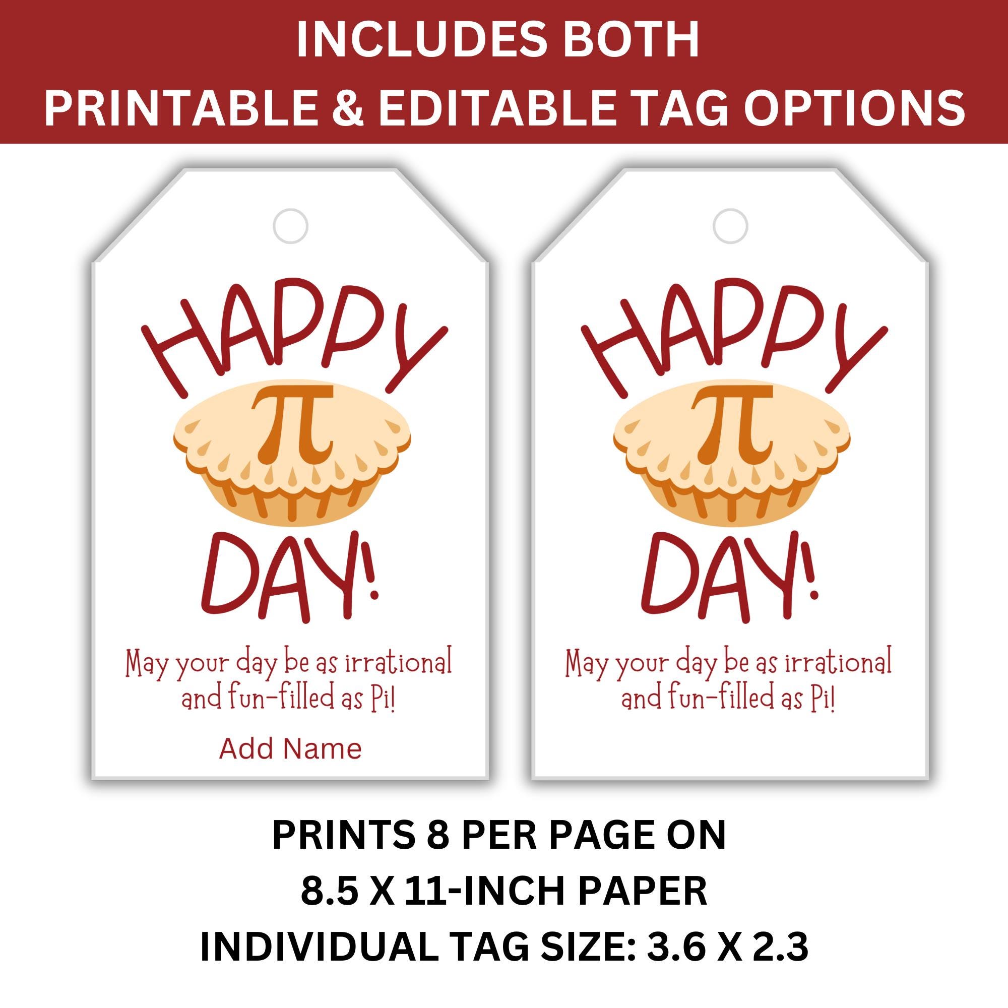 Happy Pi Day Gift Tags: Math Teacher STEM Favor (printable, Editable ...
