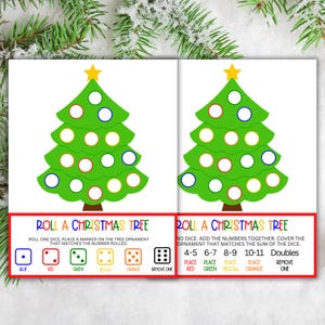 Kids Christmas Party Game, Holiday Activity, Roll a Christmas Tree Game, Classroom Party, Instant Download PDF