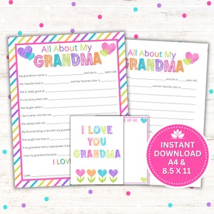Regalo para el Día de la Madre - Todo sobre mi abuela (imprimible) - Regalo de cumpleaños - Día de los Abuelos - Descarga instantánea en PDF