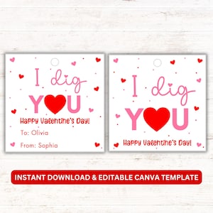 I Dig You Valentine Tags | Printable Classroom Valentines