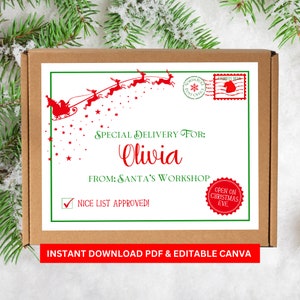 Christmas Eve Box Label: North Pole Delivery, Santa Gift Tag (PDF & Canva)