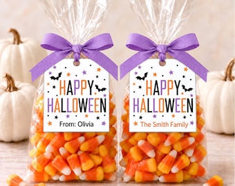 Printable Happy Halloween Treat Tags: Editable Canva Template for Classroom Goodie Bags