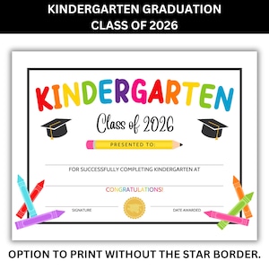 Kindergarten diploma printable certificate template without border clean version graduation certificate for kids