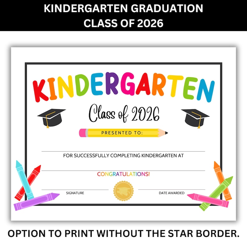 Kindergarten diploma printable certificate template without border clean version graduation certificate for kids