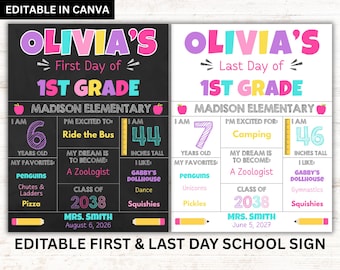 Editable First & Last Day School Sign | Canva Template | Back to School
