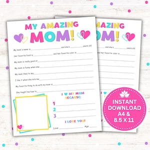 Imprimible "Mi increíble mamá", regalo para el Día de la Madre, regalo de cumpleaños para mamá, descarga instantánea en PDF, 8.5 x 11 y A4