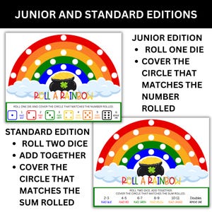 St Patrick’s Day roll a rainbow printable dice game for kids classroom math activity