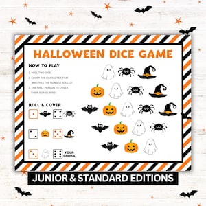 Printable Halloween Dice Game PDF, Classroom Party Activity, Kids Math Games, Instant Download