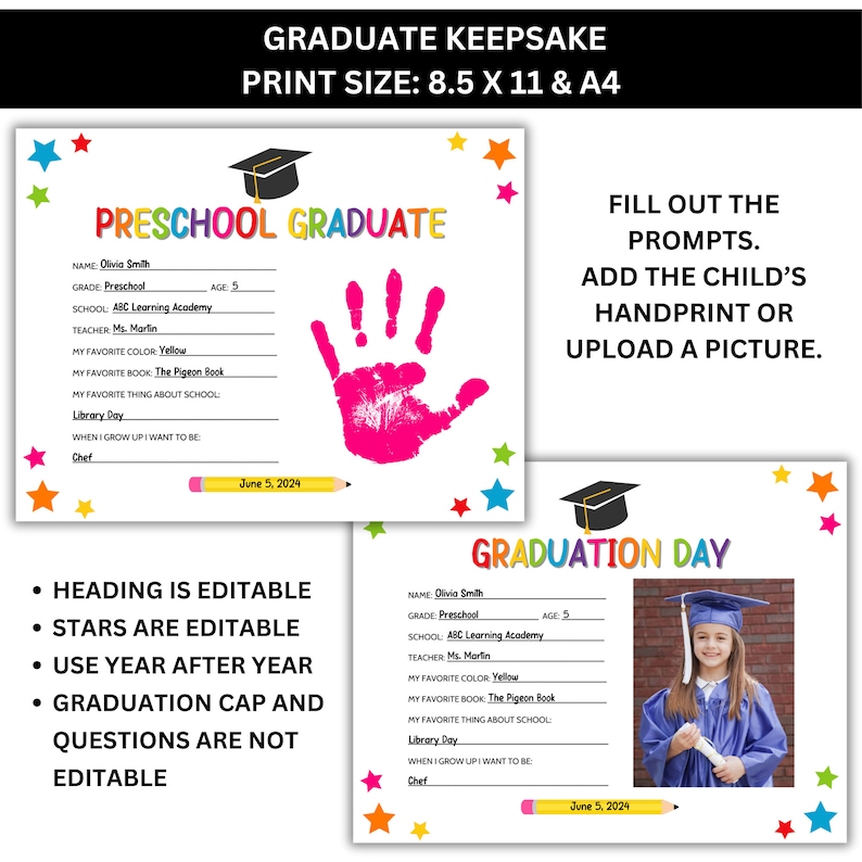 Preschool Graduation, Graduation Invitation, Graduation Program, Editable Preschool Graduation Templates, Canva Template, PDF image 7