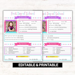 First Day of School Interview Printable: Memory Keepsake, Editable Canva (PDF Download)
