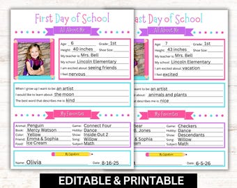 First Day of School Interview Printable: Memory Keepsake, Editable Canva (PDF Download)