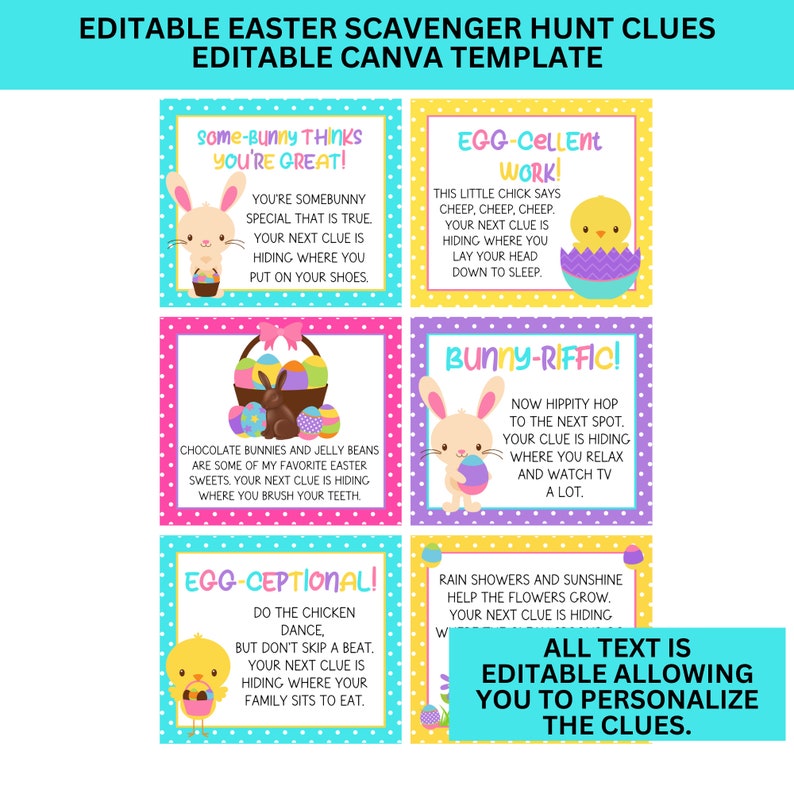 Easter Scavenger Hunt for Kids, Easter Hunt Clues, 14 Clue Treasure Hunt from the Easter Bunny, Easter Egg Hunt, Editable Easter Clues zdjęcie 5