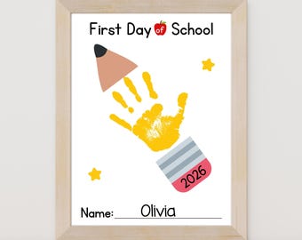 First Day of School Handprint Craft Pencil Printable Keepsake PDF