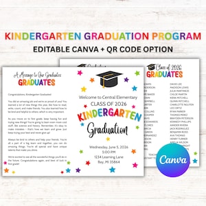 Editable Kindergarten Graduation Program Template Canva QR Code Sign Printable