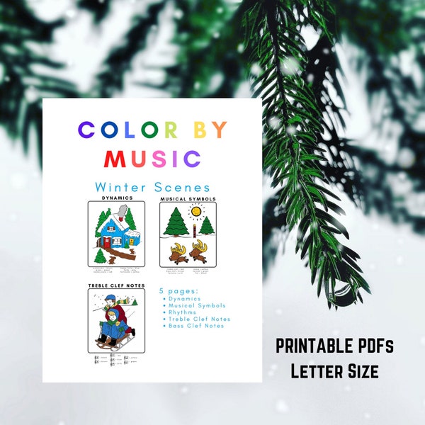 Color by Music | Printable Coloring Book for Young Musicians | Winter Scenes