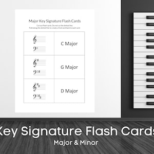 Sleutelhandtekening Flash-kaarten | Afdrukbare flashkaarten om belangrijke en kleine toonsoorten te leren | Muzieklessen